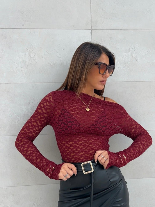 Maglia monospalla in pizzo