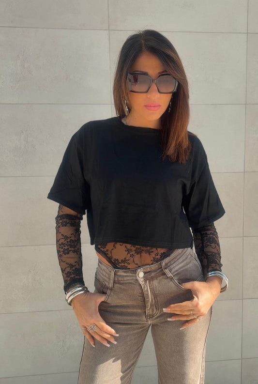 maglia a body in pizzo