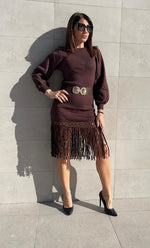 Abito con frange e cintura abbinata