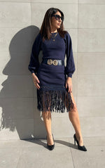 Abito con frange e cintura abbinata