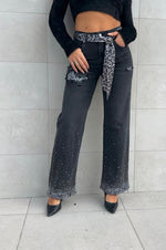 Jeans nero leopard