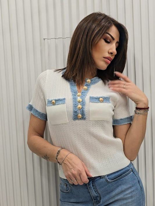 Maglia con dettagli in denim